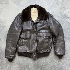 Vintage Excelled Leather Bomber Jacket Mens 46T Brown G-1 Flight Faux Fur Collar